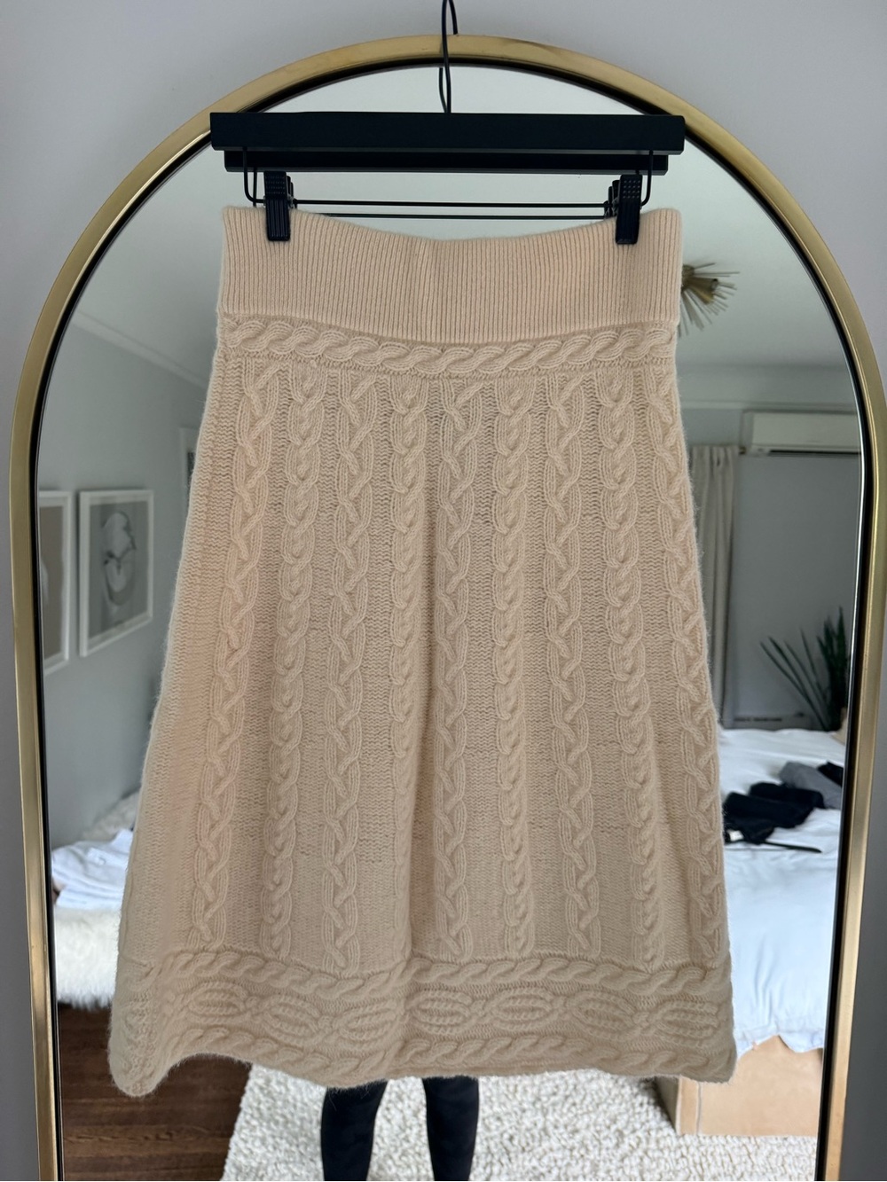 Diane Von Furstenberg Textured Cream Cable-Knit Midi Skirt